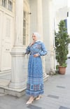 Desenli Boydan Piliseli Kemerli Şifon Elbise Bebe Mavisi   HNT2968