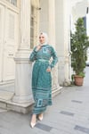 Desenli Boydan Piliseli Kemerli Şifon Elbise Mint Yeşili  HNT2968