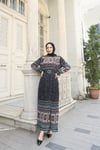 Desenli Boydan Piliseli Kemerli Şifon Elbise Siyah HNT2968