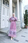 Desenli Boydan Piliseli Kemerli Şifon Elbise Pudra  HNT2968