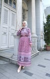 Desenli Boydan Piliseli Kemerli Şifon Elbise Pudra  HNT2968
