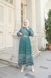 Desenli Boydan Piliseli Kemerli Şifon Elbise Mint Yeşili  HNT2968