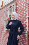 Yandan Bağlamalı Yarım Patlı Düğme Detaylı Elbise Lacivert  HNT6200