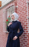 Yandan Bağlamalı Yarım Patlı Düğme Detaylı Elbise Lacivert  HNT6200