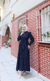 Yandan Bağlamalı Yarım Patlı Düğme Detaylı Elbise Lacivert  HNT6200
