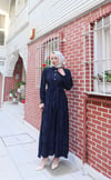 Yandan Bağlamalı Yarım Patlı Düğme Detaylı Elbise Lacivert  HNT6200