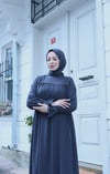 Önü Ve Kol Ucu Taş İşlemeli Şallı Tesettür Elbise Antrasit  HNT7102