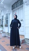 Önü Ve Kol Ucu Taş İşlemeli Şallı Tesettür Elbise Lacivert  HNT7102