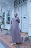 Önü Ve Kol Ucu Taş İşlemeli Şallı Tesettür Elbise Pudra  HNT7102
