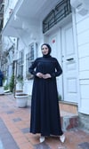 Önü Ve Kol Ucu Taş İşlemeli Şallı Tesettür Elbise Lacivert  HNT7102