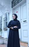 Önü Ve Kol Ucu Taş İşlemeli Şallı Tesettür Elbise Lacivert  HNT7102