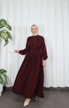 Biritli Bağcıklı  Tesettür Elbise Bordo  HNT7134