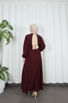 Biritli Bağcıklı  Tesettür Elbise Bordo  HNT7134