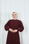 Biritli Bağcıklı  Tesettür Elbise Bordo  HNT7134