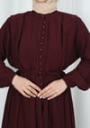 Biritli Bağcıklı  Tesettür Elbise Bordo  HNT7134