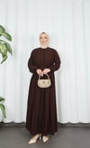 Biritli Kuşaklı Tesettür Elbise Acı Kahve  HNT7134