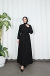 Biritli Kuşaklı Tesettür Elbise Siyah HNT7134