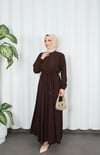 Biritli Kuşaklı Tesettür Elbise Acı Kahve  HNT7134