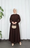 Biritli Kuşaklı Tesettür Elbise Acı Kahve  HNT7134