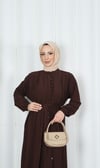 Biritli Kuşaklı Tesettür Elbise Acı Kahve  HNT7134