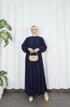 Biritli Kuşaklı Tesettür Elbise Lacivert  HNT7134