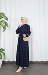 Biritli Kuşaklı Tesettür Elbise Lacivert  HNT7134