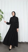 Biritli Kuşaklı Tesettür Elbise Siyah HNT7134