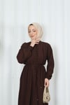 Biritli Kuşaklı Tesettür Elbise Acı Kahve  HNT7134