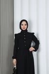 Omzu Ve Önü Fırfırlı Kuşaklı Ayrobin Tesettür Elbise Siyah HNT7345