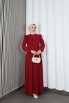 Omzu Ve Önü Fırfırlı Kuşaklı Ayrobin Tesettür Elbise Bordo  HNT7345