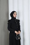 Omzu Ve Önü Fırfırlı Kuşaklı Ayrobin Tesettür Elbise Siyah HNT7345