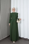 Omzu Ve Önü Fırfırlı Kuşaklı Ayrobin Tesettür Elbise Haki   HNT7345