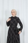 Desenli Şifon Elbise Siyah HNT7354