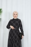 Desenli Şifon Elbise Siyah HNT7354