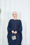 Yarasa Kol  Leopar Taşlı Elbise İndigo HNT8526