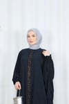 Yarasa Kol  Leopar Taşlı Elbise Lacivert  HNT8526