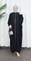 Yarasa Kol  Leopar Taşlı Elbise Lacivert  HNT8526