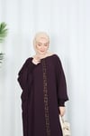 Yarasa Kol  Leopar Taşlı Elbise Mor  HNT8526