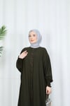 Yarasa Kol  Leopar Taşlı Elbise Haki   HNT8526