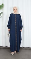 Yarasa Kol  Leopar Taşlı Elbise İndigo HNT8526