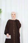 Yarasa Kol  Leopar Taşlı Elbise Acı Kahve  HNT8526