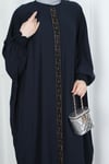 Yarasa Kol  Leopar Taşlı Elbise Lacivert  HNT8526