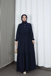 Yarım Pat Düğmeli Beli Bağcıklı Ayrobin Elbise Lacivert   HNT85451