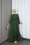 Yarım Pat Düğmeli Beli Bağcıklı Ayrobin Elbise Haki   HNT85451