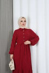Yarım Pat Düğmeli Beli Bağcıklı Ayrobin Elbise Bordo HNT85451