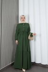 Yarım Pat Düğmeli Beli Bağcıklı Ayrobin Elbise Haki   HNT85451