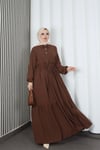 Yarım Pat Düğmeli Beli Bağcıklı Ayrobin Elbise Kahverengi  HNT85451