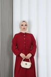 Yarım Pat Düğmeli Beli Bağcıklı Ayrobin Elbise Bordo HNT85451