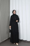 Yarım Pat Düğmeli Beli Bağcıklı Ayrobin Elbise Siyah  HNT85451