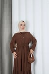 Yarım Pat Düğmeli Beli Bağcıklı Ayrobin Elbise Kahverengi  HNT85451